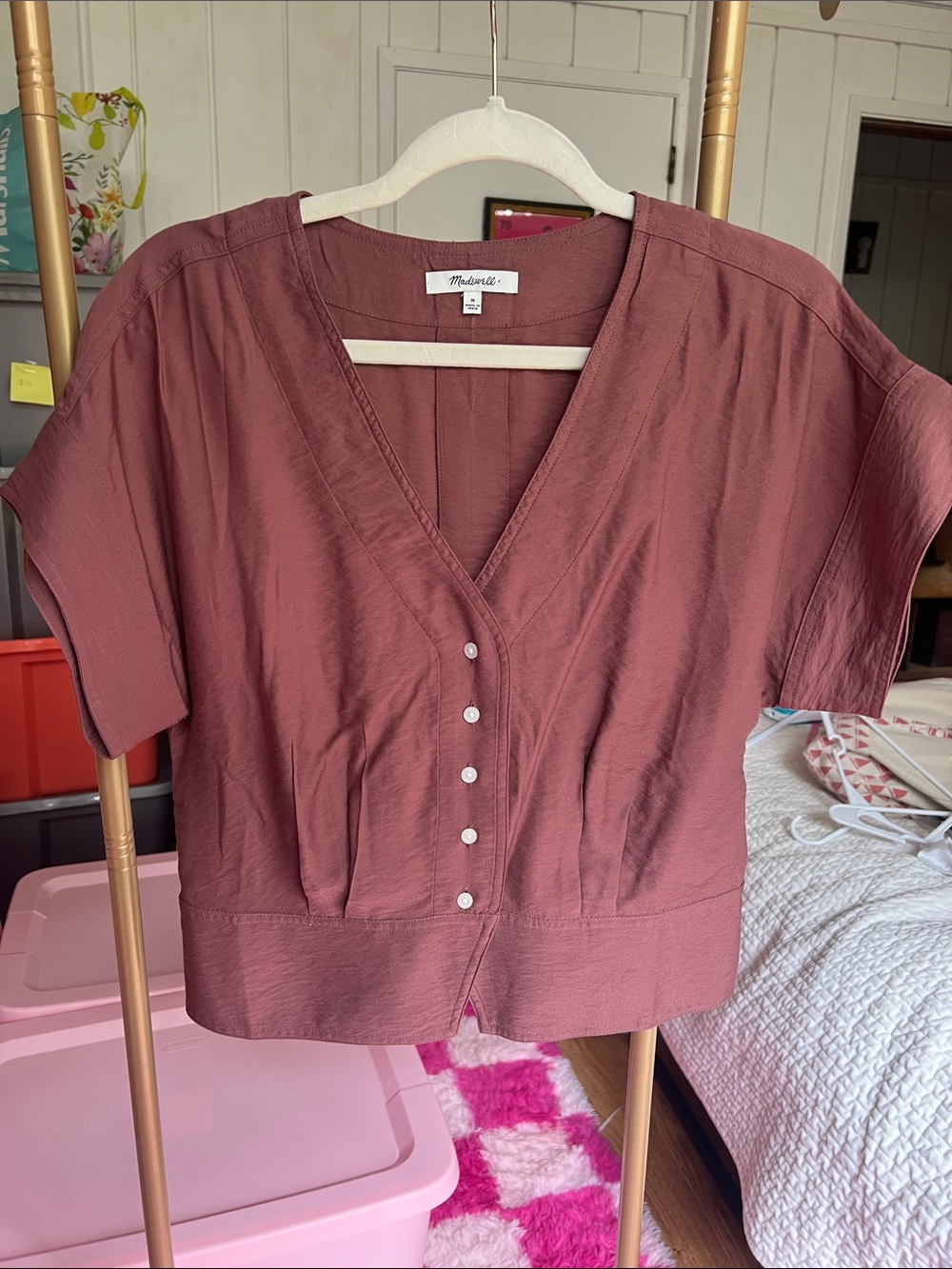 Madewell Rust Short-Sleeve V-Neck Button Blouse